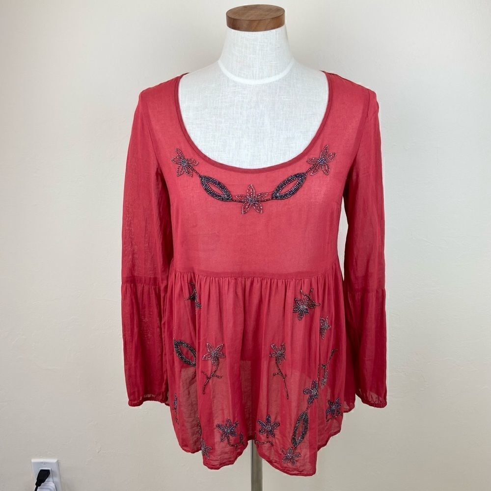 Free People Beaded Peplum Scoop-Neck Top